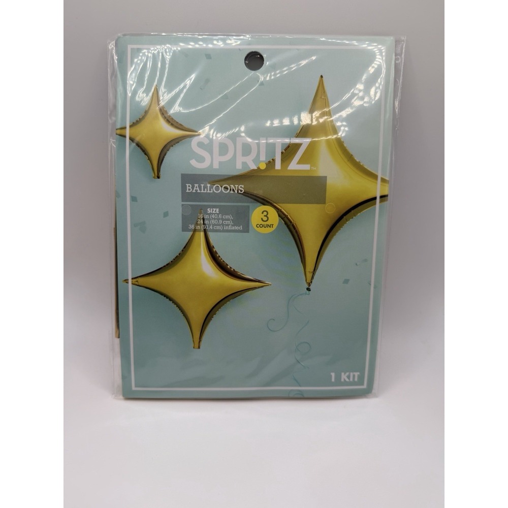 Spritz Brand 4 Packages-3 Count Gold Star Shaped Ballons Holiday Christmas Party